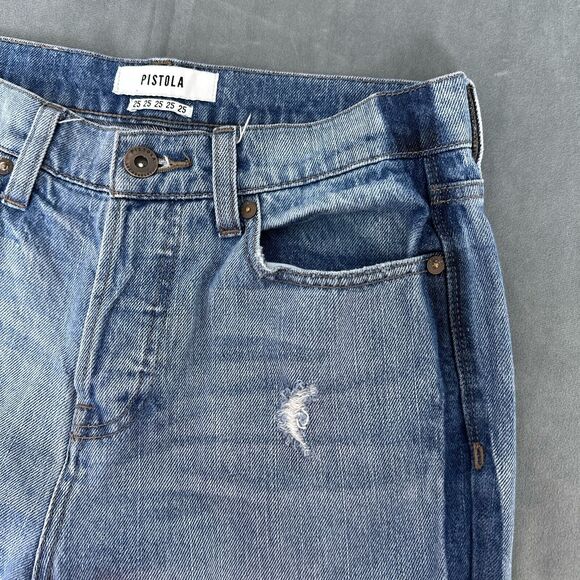 Pistola Charlie High Rise Straight Leg Jeans Size 25 Raw Hem Tonal Tuxedo Stripe - Picture 9 of 12